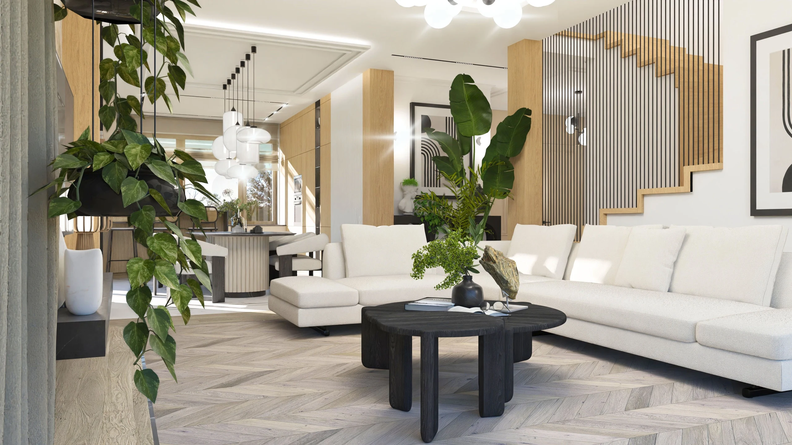 Nowoczesny salon z białą sofą